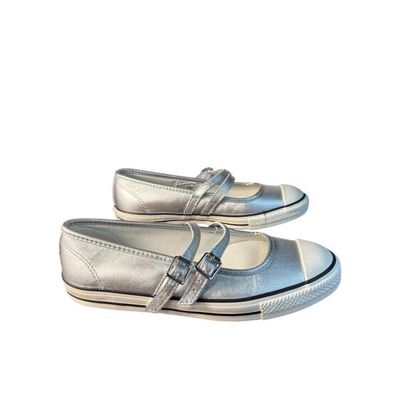 Converse Dainty Mary Jane Slip Strap Shoes Womens Silver Metallic Leather 6.5 - Picture 3 of 6